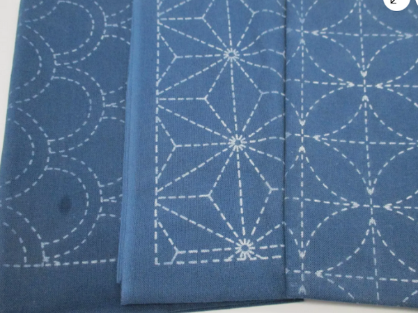 STARTER SET Naska SASHIKO Kit cut cloth Navy 3pcs with Needle Thread thimble