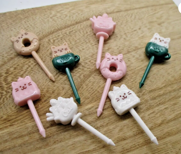 2025 new Cafe cat 3D food picks pick 8pcs for decoben lunch box bento seria