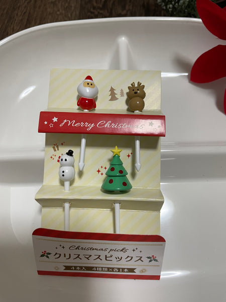 Christmas food picks 3D 4pcs pukkuri santa tree