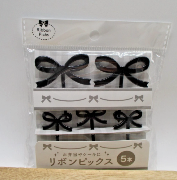 2025 new Ribbon bow Black food picks pick 5pcs for decoben lunch box bento seria