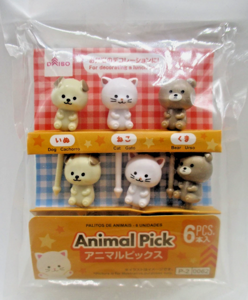 2026 new Animal Cat Dog Bear deco food picks 6pcs for lunch box bento daiso