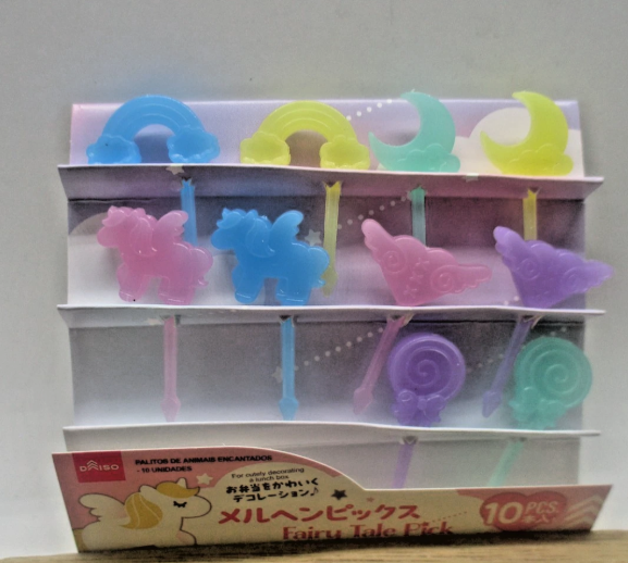 2026 DAISO Fairy Tale Pick Set 10pcs Unicorn Rainbow Candy Cute Bento Food Picks