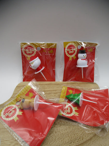 set of 4 christmas Food Picks  santa  snow man tree reindeer For Lunch Box Bento cake