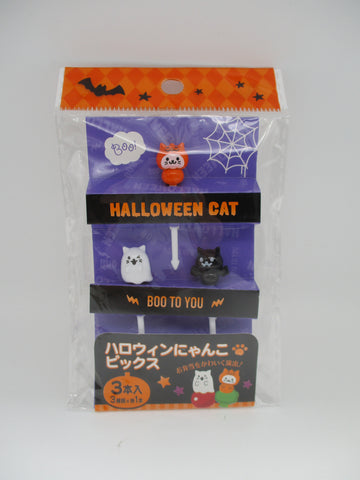 2023 Halloween Cat Nyanko Bat Ghost Food Picks 3pcs For Lunch Box Bento Deco