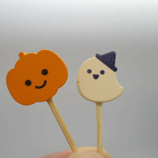 2023 Halloween Bamboo pumpkin ghost moon Food Picks 8pcs For Lunch Box Bento