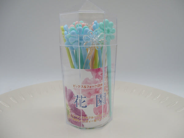 Food Picks Fork long pick 2type Flower with case 20pcsfor Lunch Box Bento