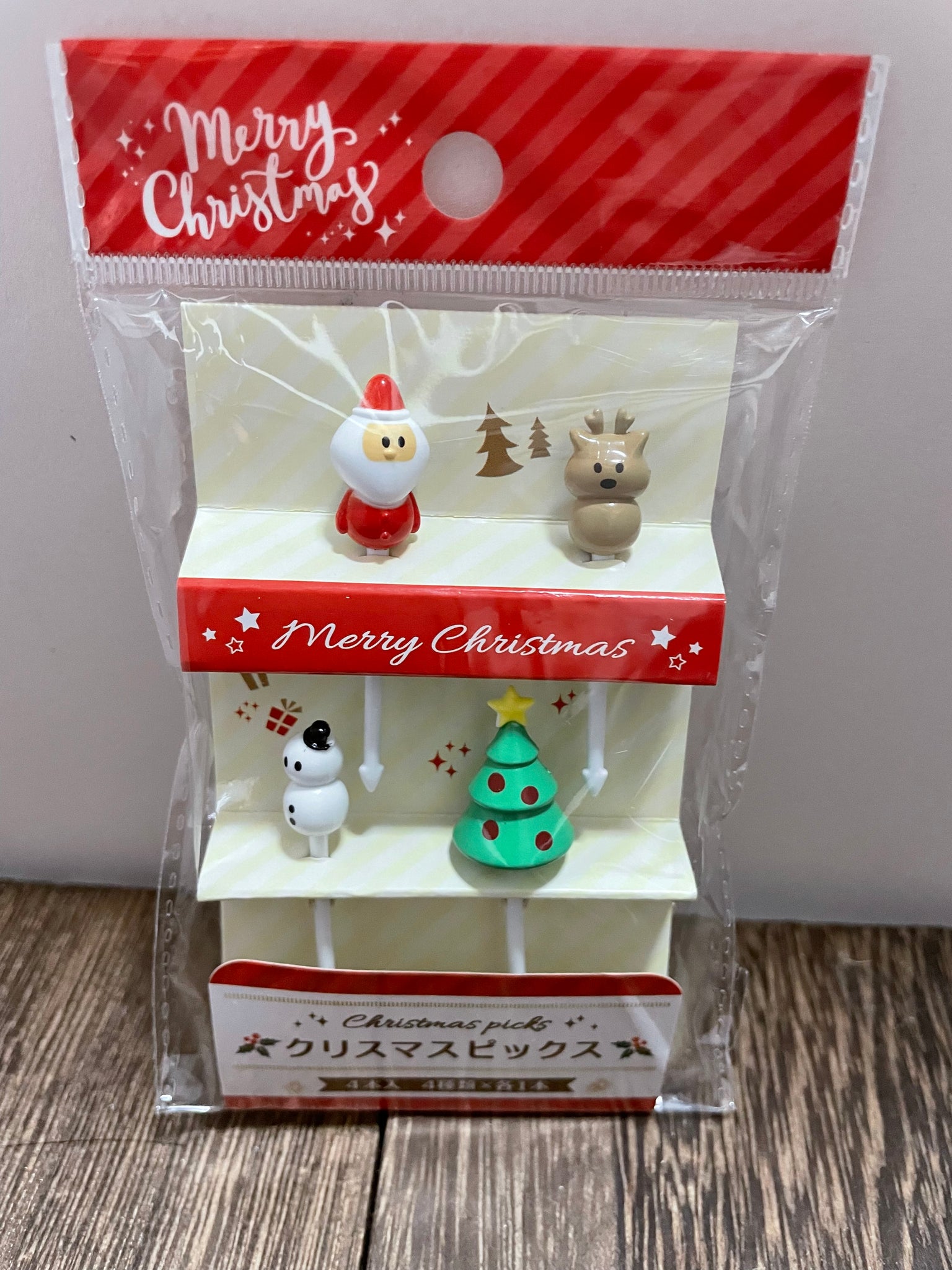 Christmas food picks 3D 4pcs pukkuri santa tree