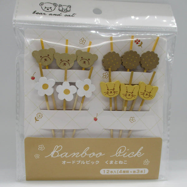 2023 New Japanese Food Kanzashi Picks Bear and Cat Bamboo 12pcs for Bento