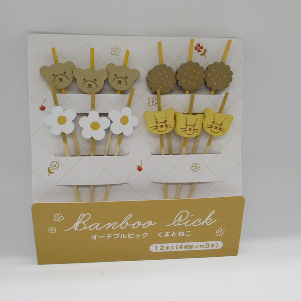 2023 New Japanese Food Kanzashi Picks Bear and Cat Bamboo 12pcs for Bento