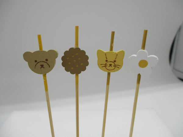 2023 New Japanese Food Kanzashi Picks Bear and Cat Bamboo 12pcs for Bento