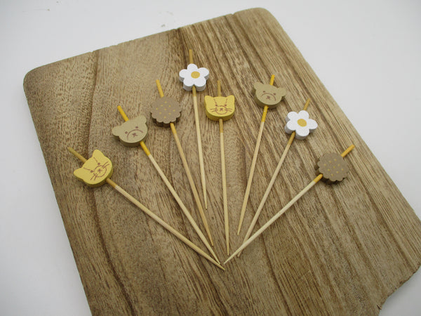 2023 New Japanese Food Kanzashi Picks Bear and Cat Bamboo 12pcs for Bento