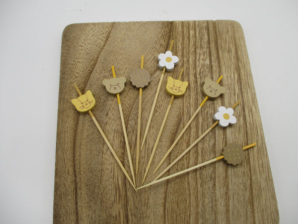 2023 New Japanese Food Kanzashi Picks Bear and Cat Bamboo 12pcs for Bento