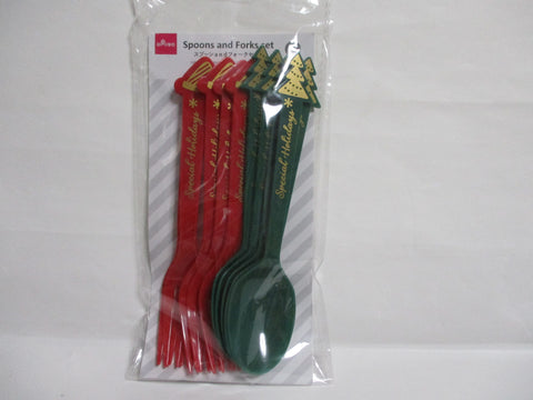 Christmas Tree Hat spoon and Fork 10pcs Green red  DAISO JAPAN