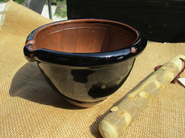 Koishiwara ware Mortar&Pestle Set Suribachi 12cm Black Grinding Bowl