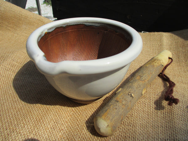 Koishiwara ware Mortar&Pestle Set Suribachi 12cm White Grinding Bowl