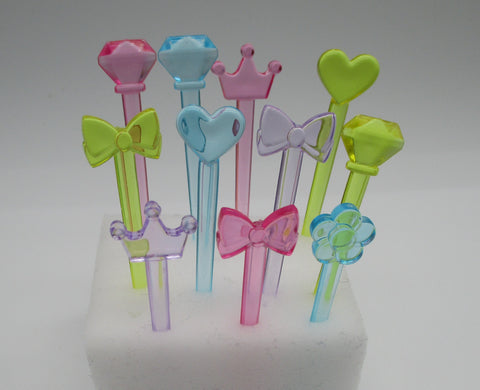 Japanese Food Picks Colorful 20pcs Heart Crown Flower Diamond