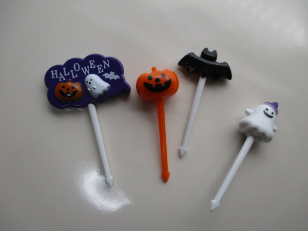 Halloween Food picks Pukkuri 4pcs Ghost Pumpkin Bat